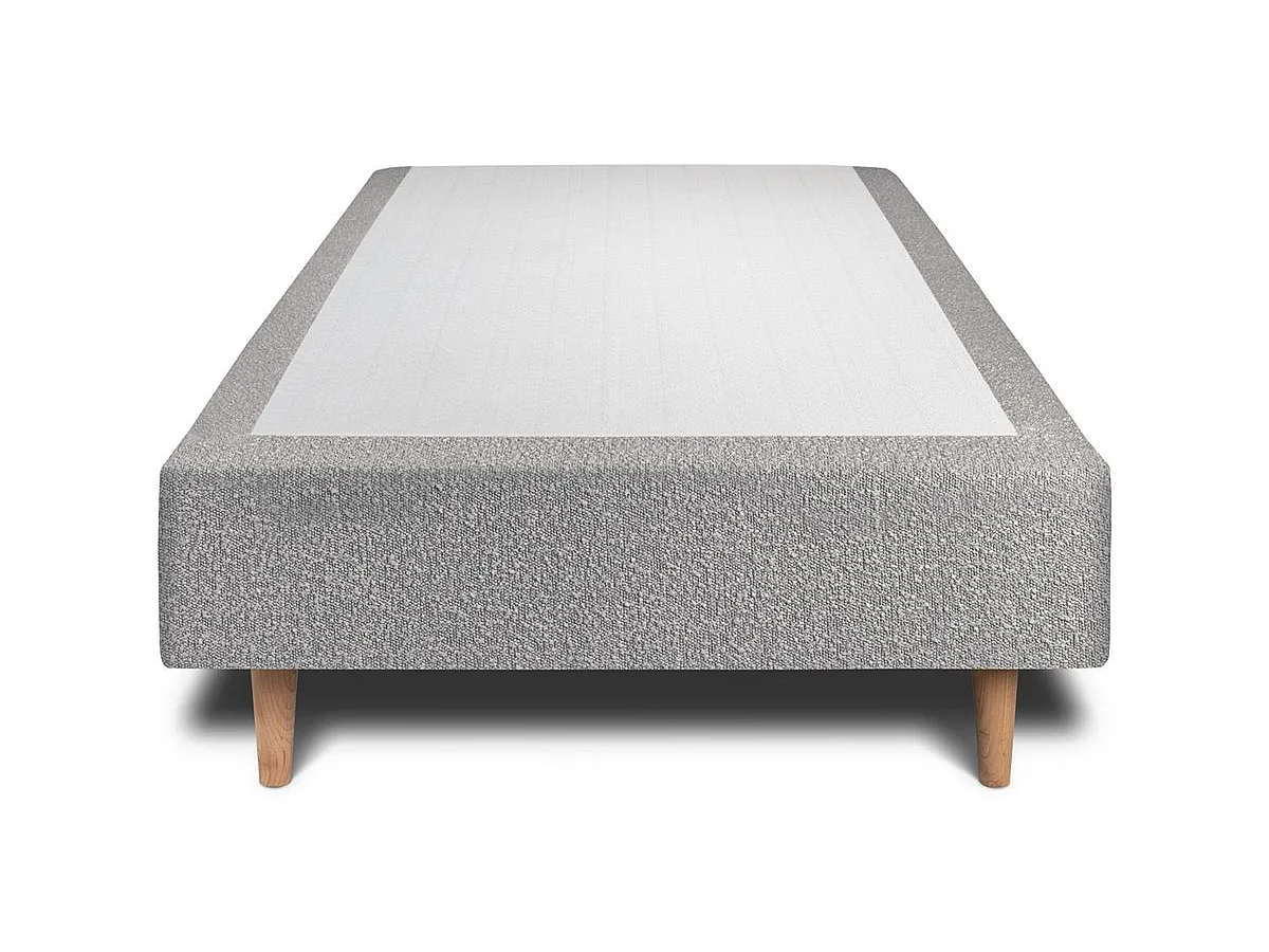 Lit 90x200cm avec tête de lit capitonnée bouclette et sommier tapissier gris - Hauteur totale : 35cm