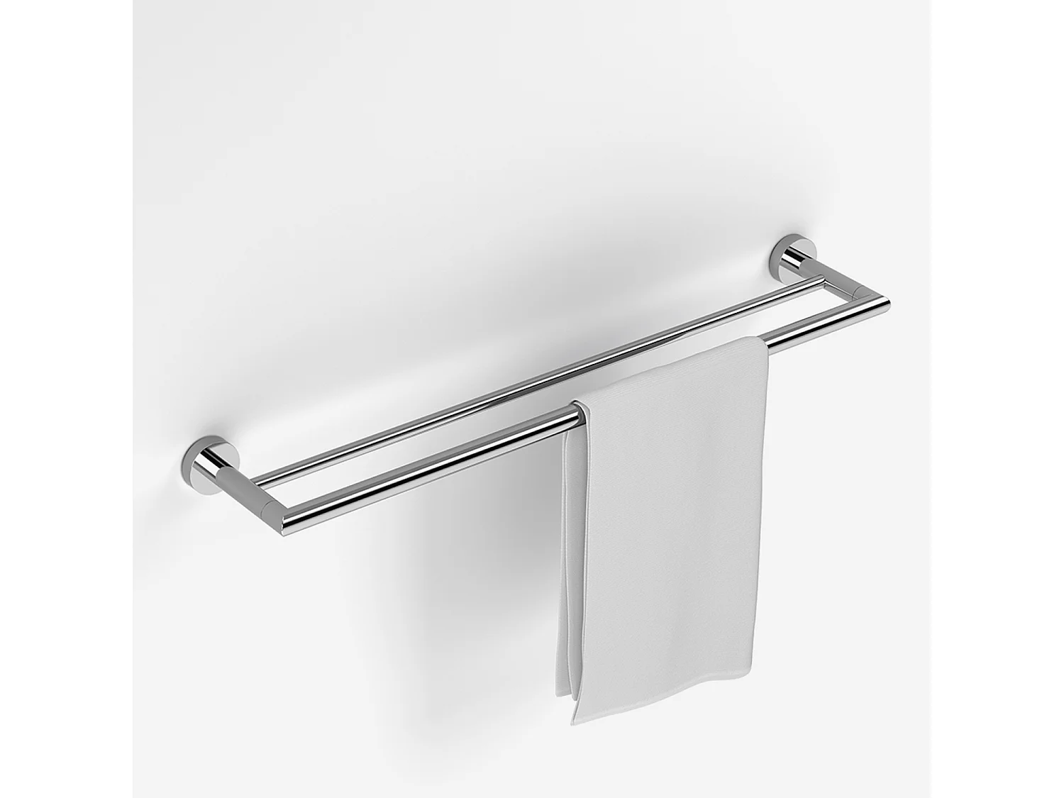 Porte-serviette mural double Hôtel, en inox et embases laiton, à fixer - BATHBAZAAR