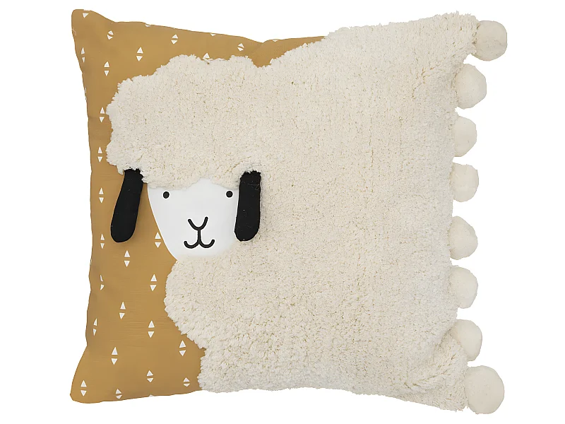Coussin Mouton en Coton avec pompons 40 x 40 cm