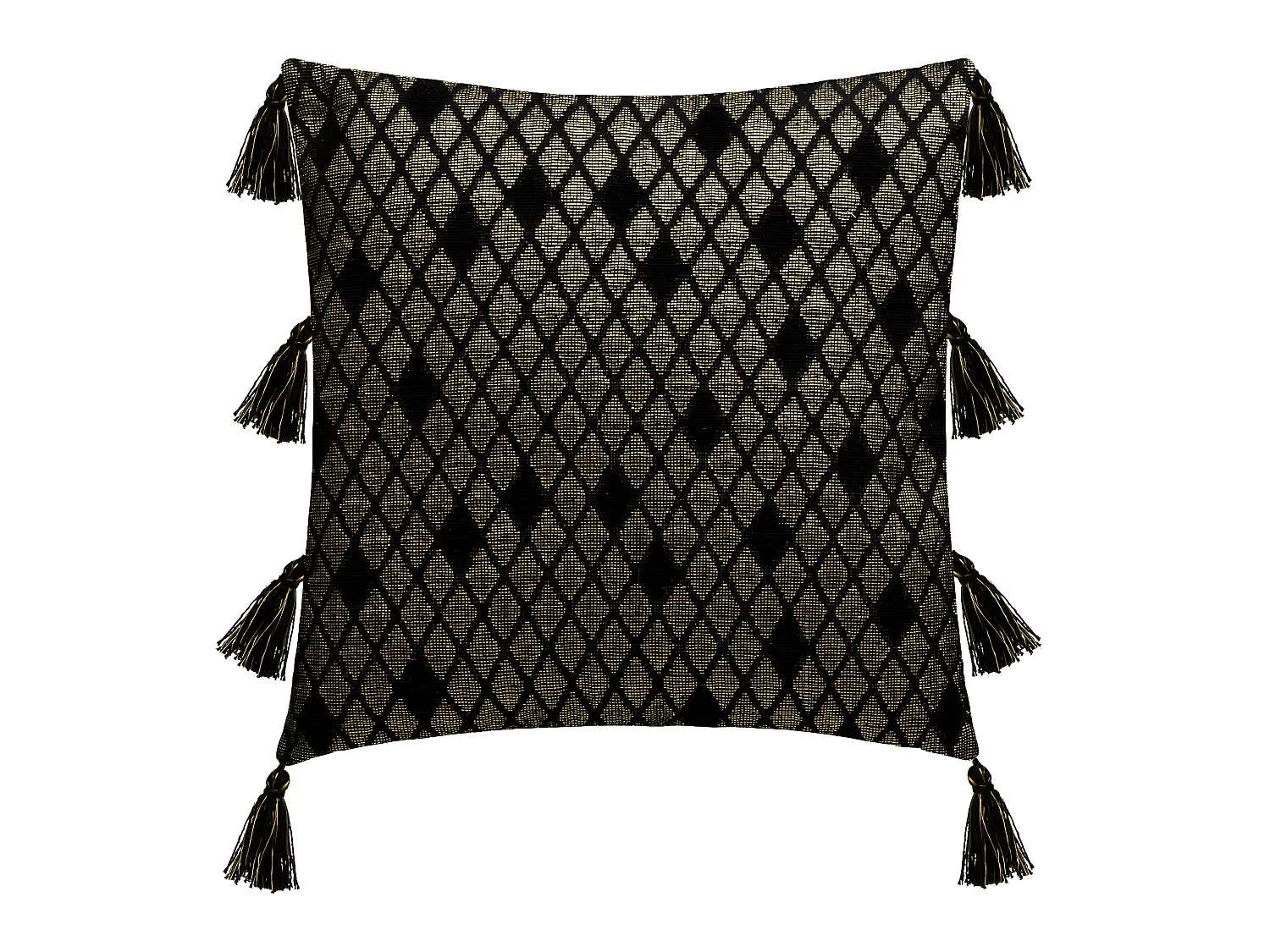 Housse de Coussin Noir & Or Brillant  avec Pompons 40 x 40 cm