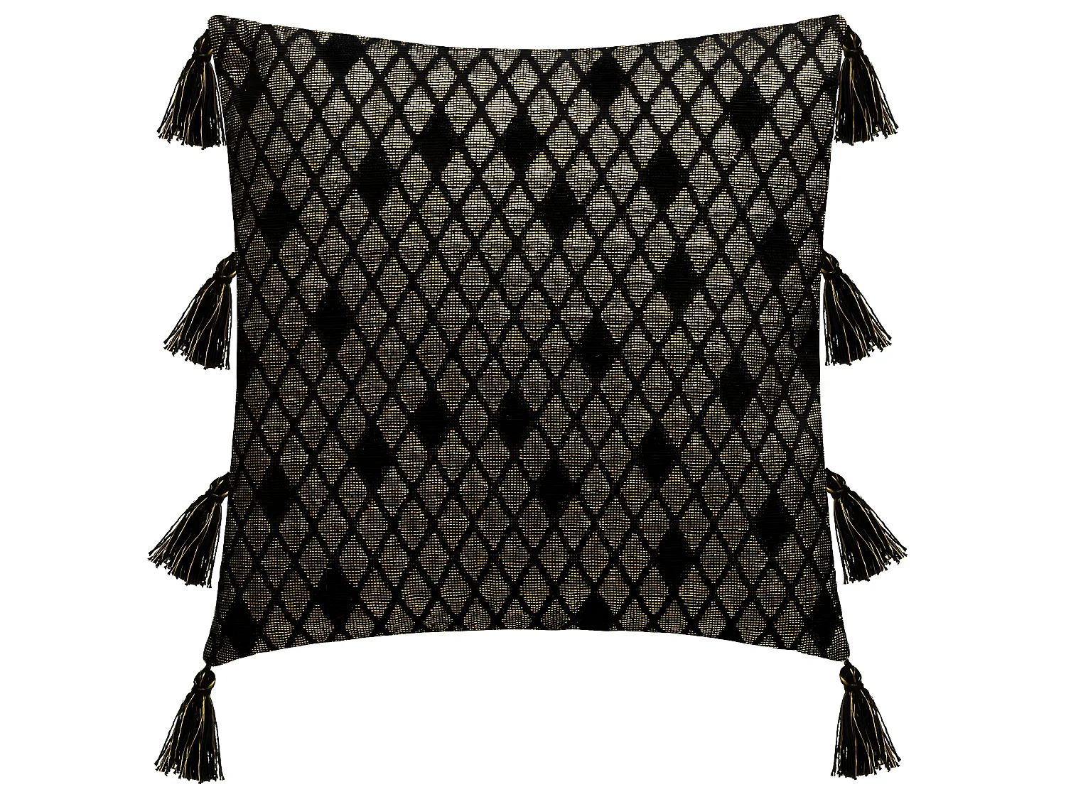 Housse de Coussin Noir & Or Brillant  avec Pompons 40 x 40 cm