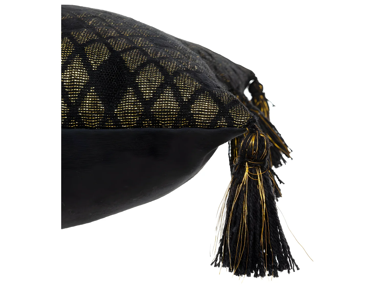 Housse de Coussin Noir & Or Brillant  avec Pompons 40 x 40 cm