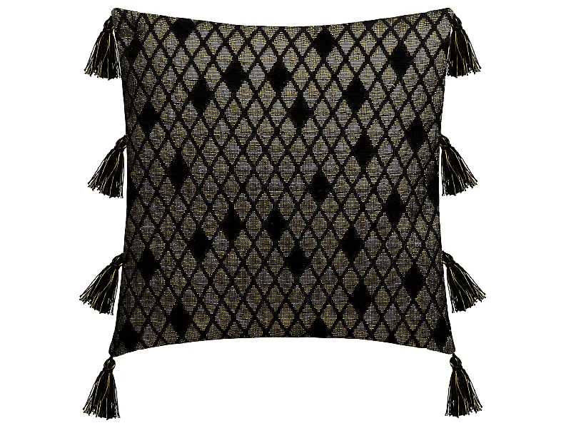 Housse de Coussin Noir & Or Brillant  avec Pompons 40 x 40 cm