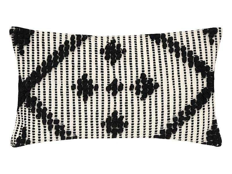 Coussin déhoussable en Coton Noir et Blanc  motif en relief 38 x 58 cm