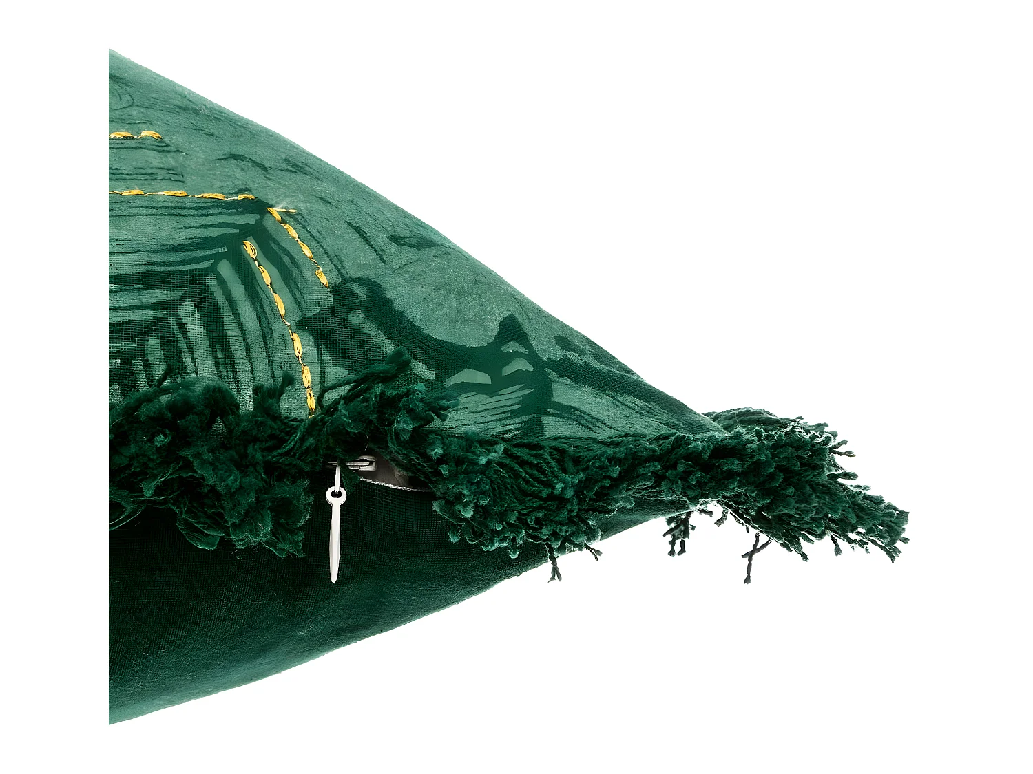Housse de Coussin Brodée Jungle vert avec franges 40 x 40 cm