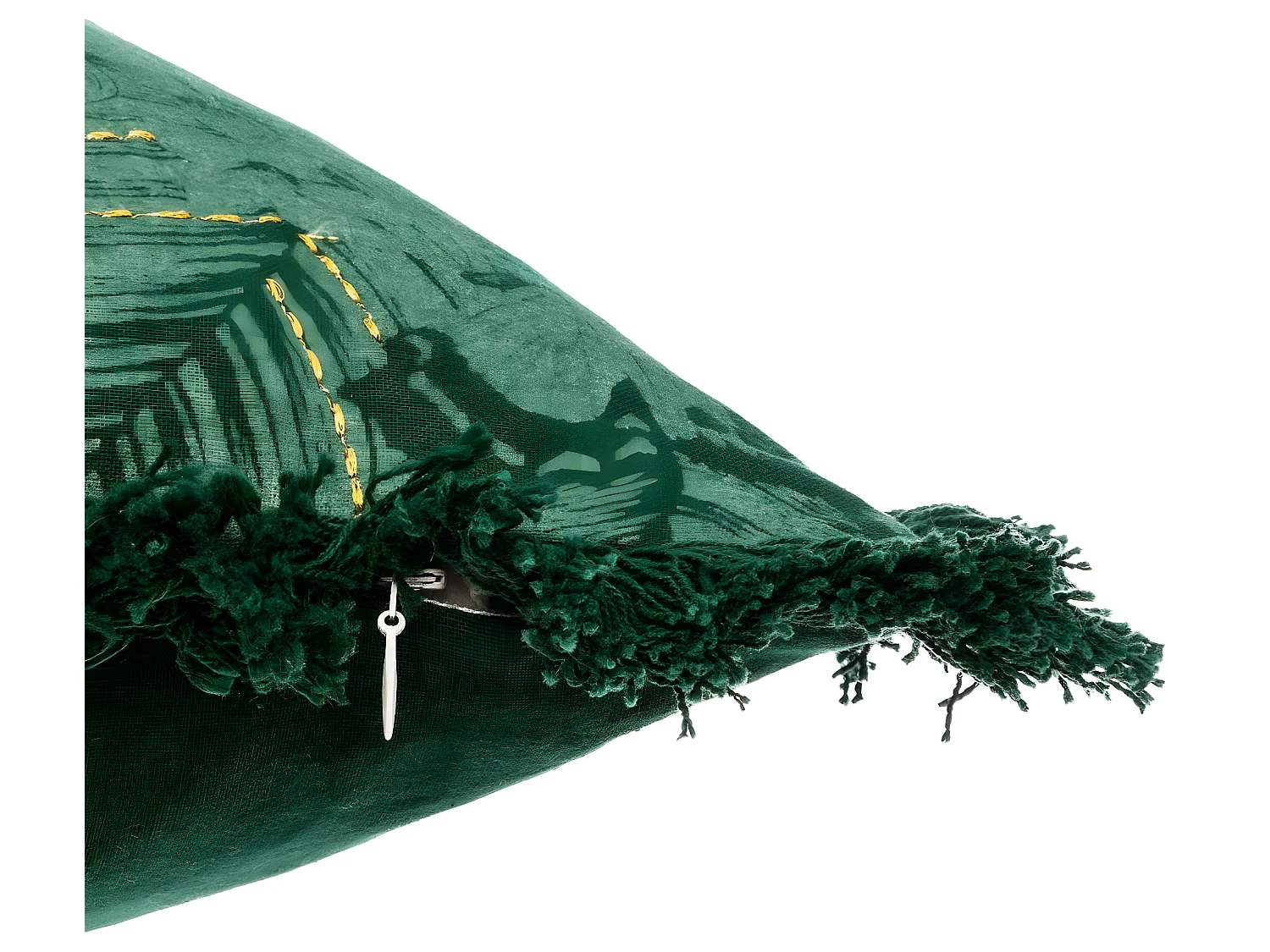 Housse de Coussin Brodée Jungle vert avec franges 40 x 40 cm