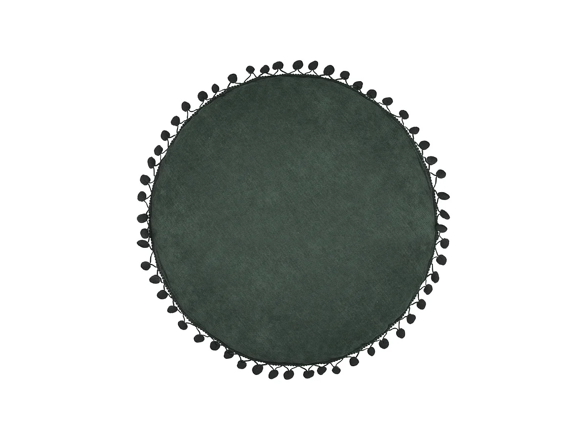 Coussin Vert cèdre à Pompons D 40 cm