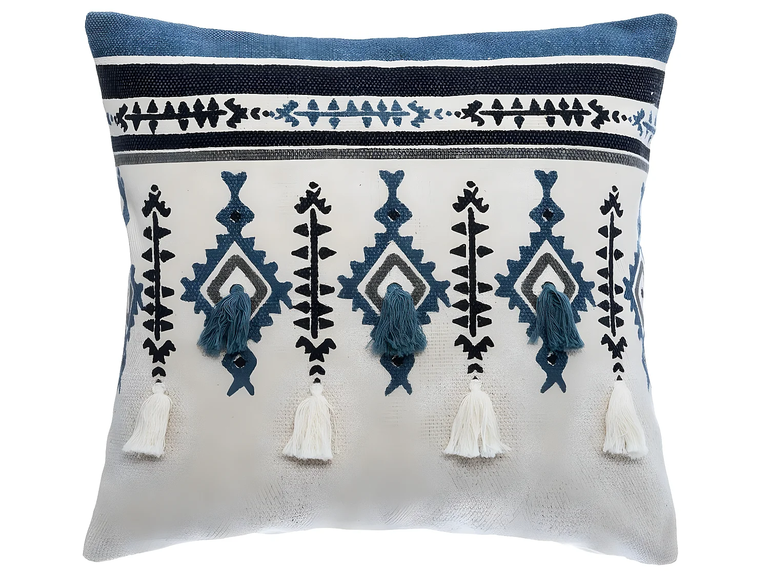 Housse de Coussin imprimé Ethnique avec Pompons 40 x 40 cm