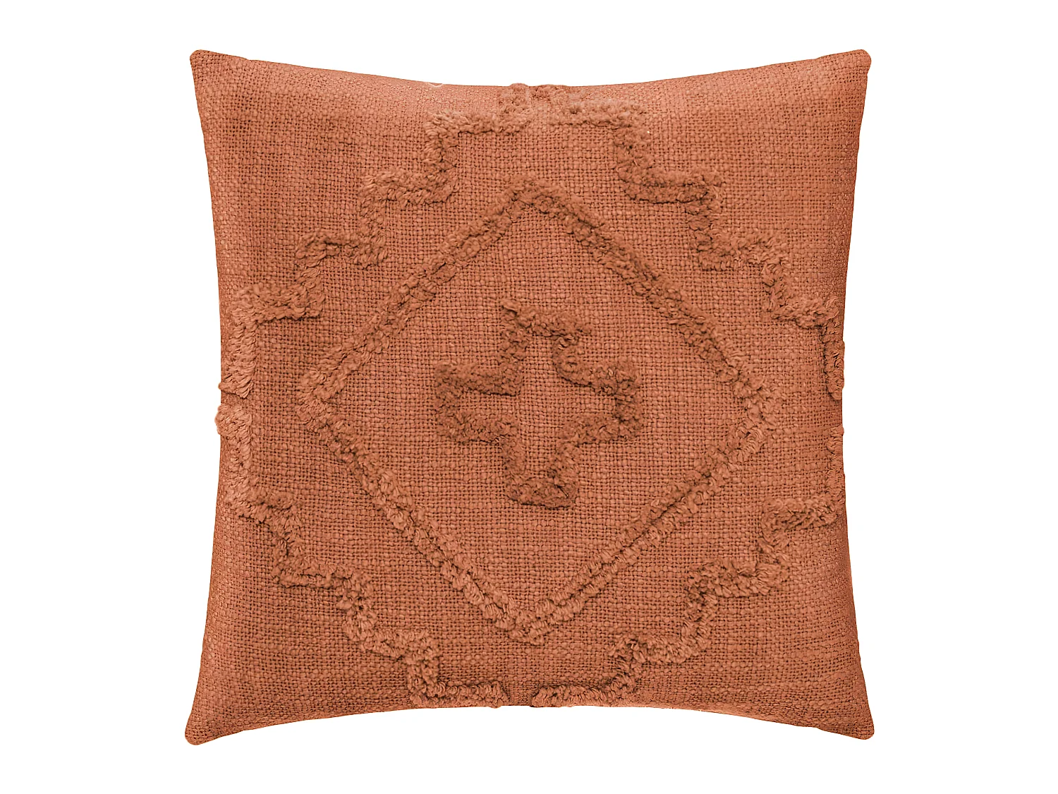 Coussin déhoussable Inca en Coton Tufté Terracotta 40 x 40 cm