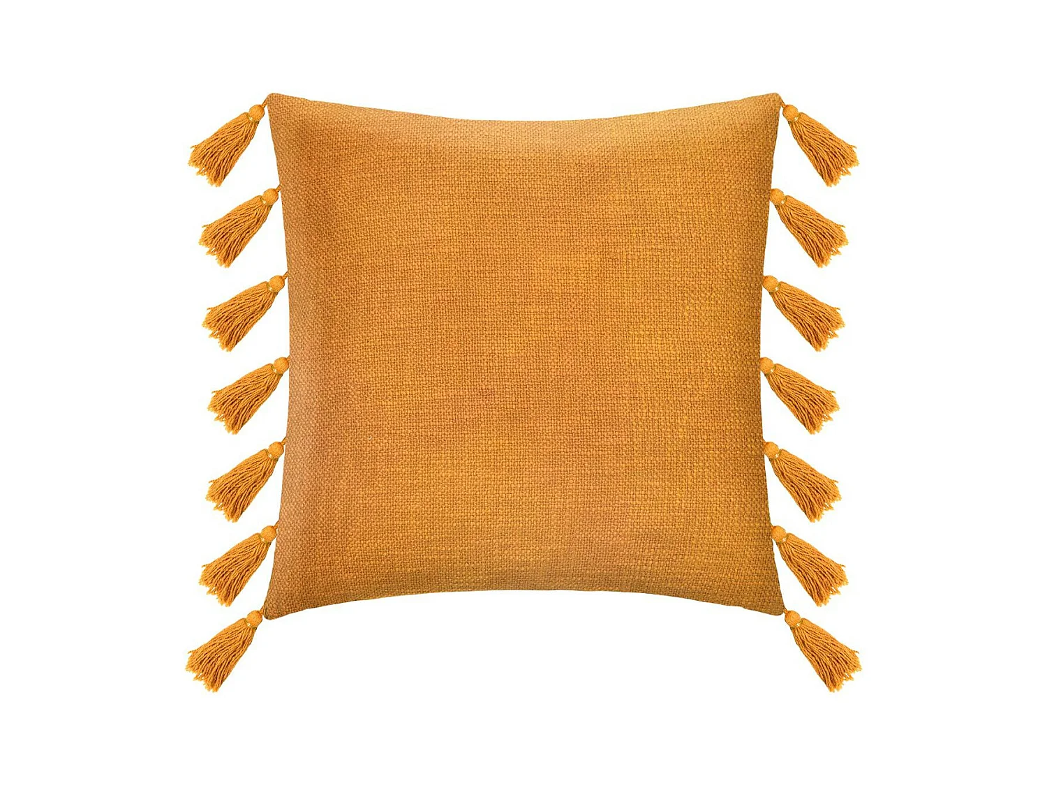 Coussin déhoussable Ocre avec Pompons 50 x 50 cm
