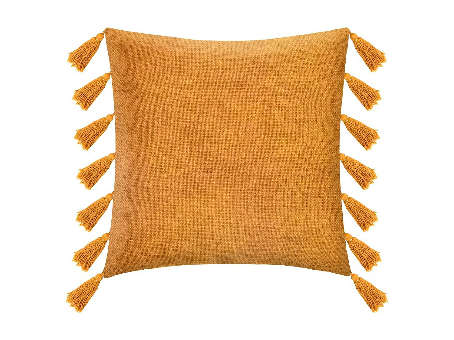 Coussin déhoussable Ocre avec Pompons 50 x 50 cm