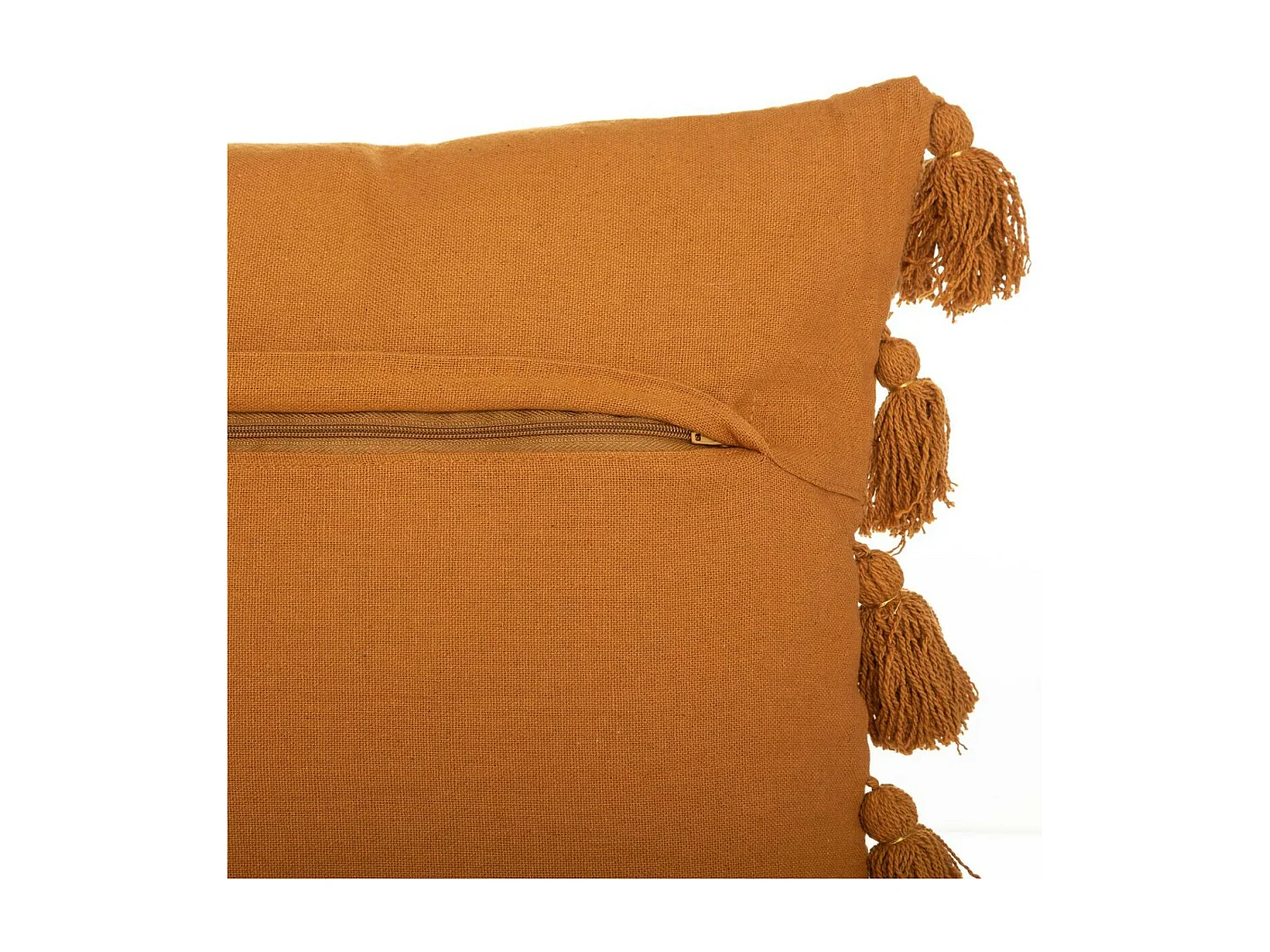 Coussin déhoussable Ocre avec Pompons 50 x 50 cm