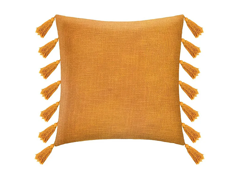 Coussin déhoussable Ocre avec Pompons 50 x 50 cm