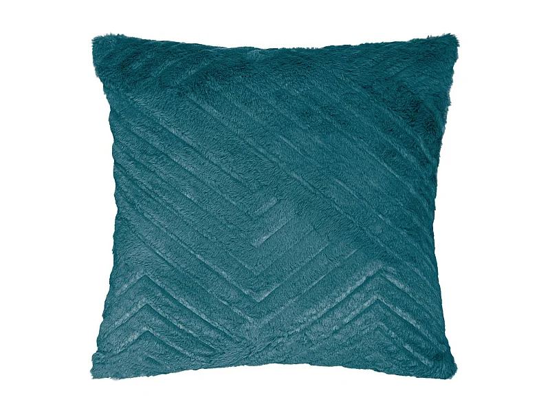 Coussin déhoussable Bleu Canard en Fourrure motif en relief  45 x 45 cm