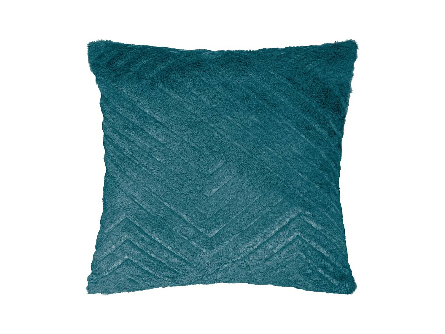 Coussin déhoussable Bleu Canard en Fourrure motif en relief  45 x 45 cm