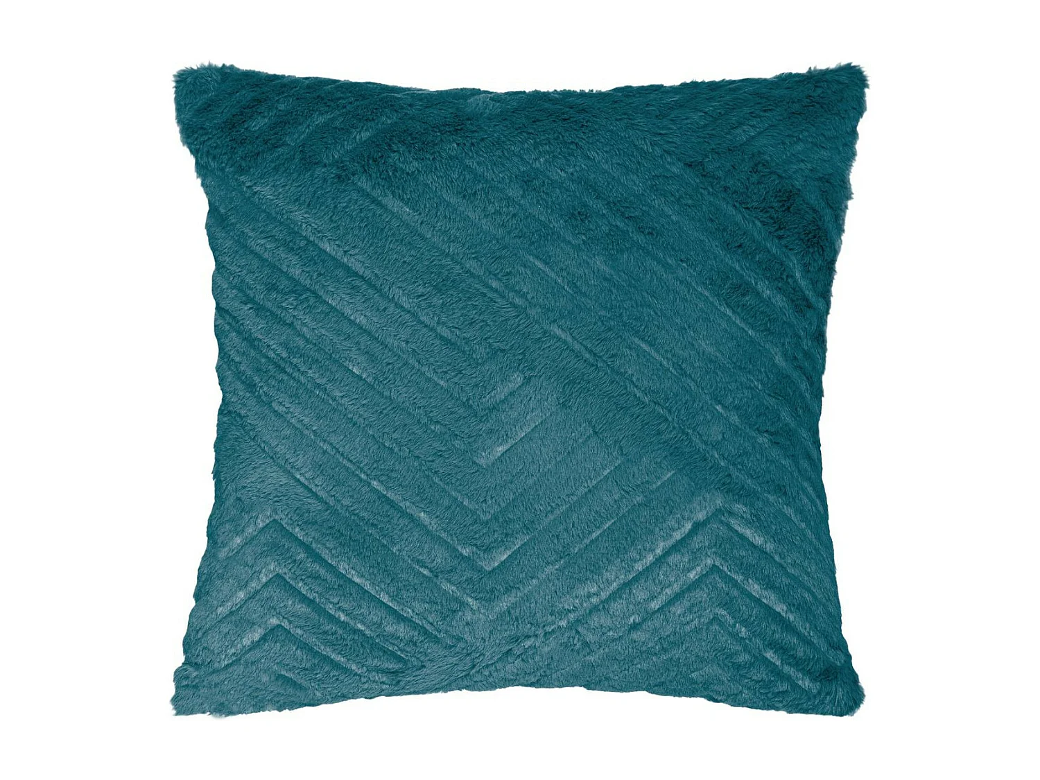 Coussin déhoussable Bleu Canard en Fourrure motif en relief  45 x 45 cm