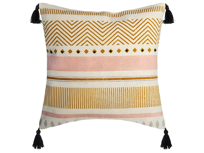 Housse de Coussin Rayures perles et Pompons 40 x 40 cm