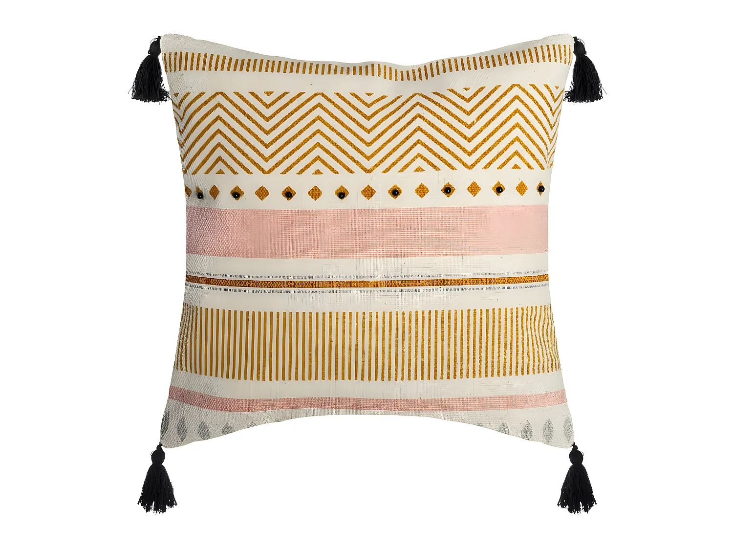 Housse de Coussin Rayures perles et Pompons 40 x 40 cm