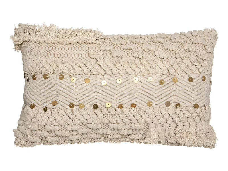 Coussin déhoussable en Coton et Jute motif en relief avec sequins 30 x 50 cm