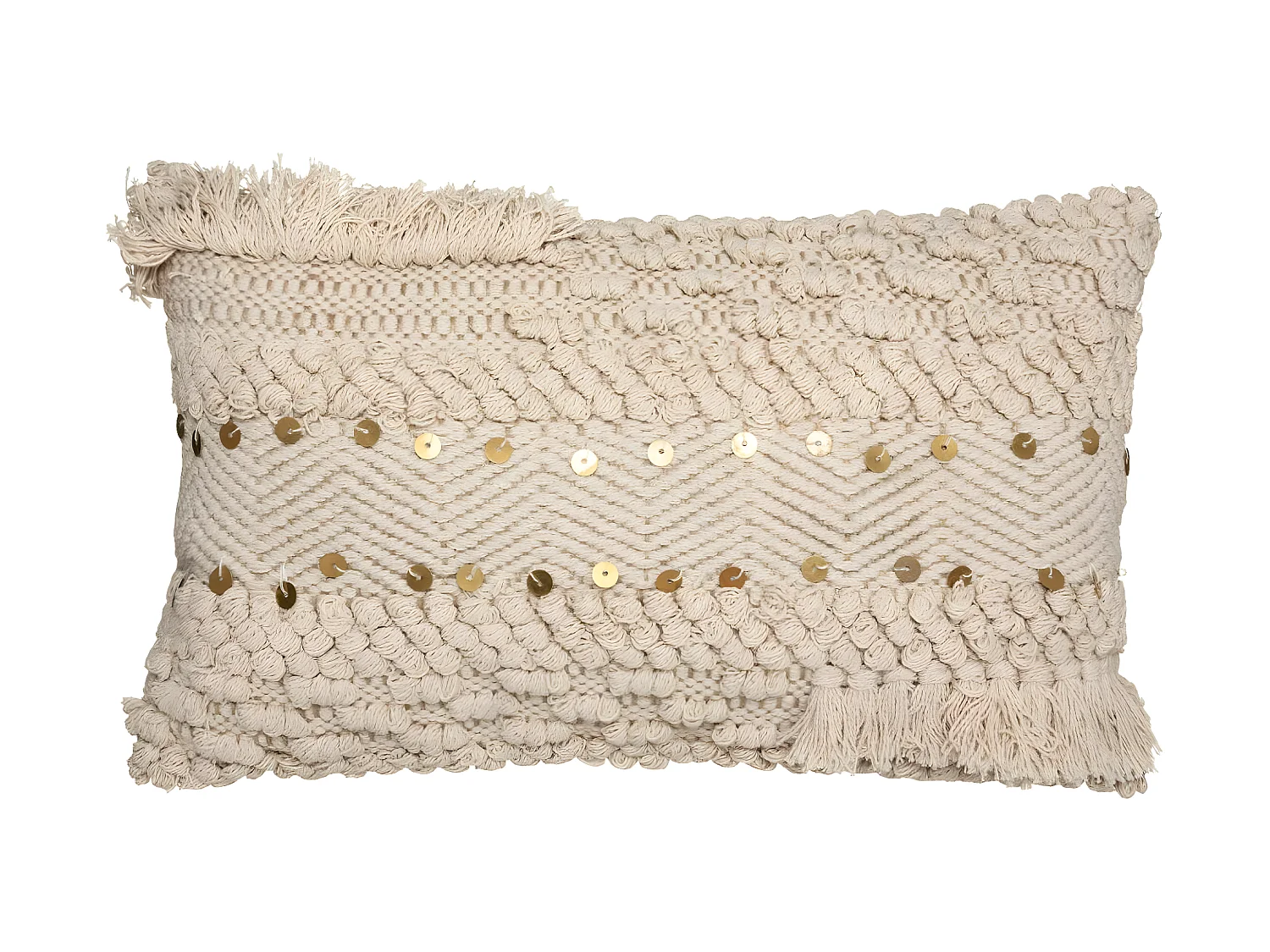Coussin déhoussable en Coton et Jute motif en relief avec sequins 30 x 50 cm