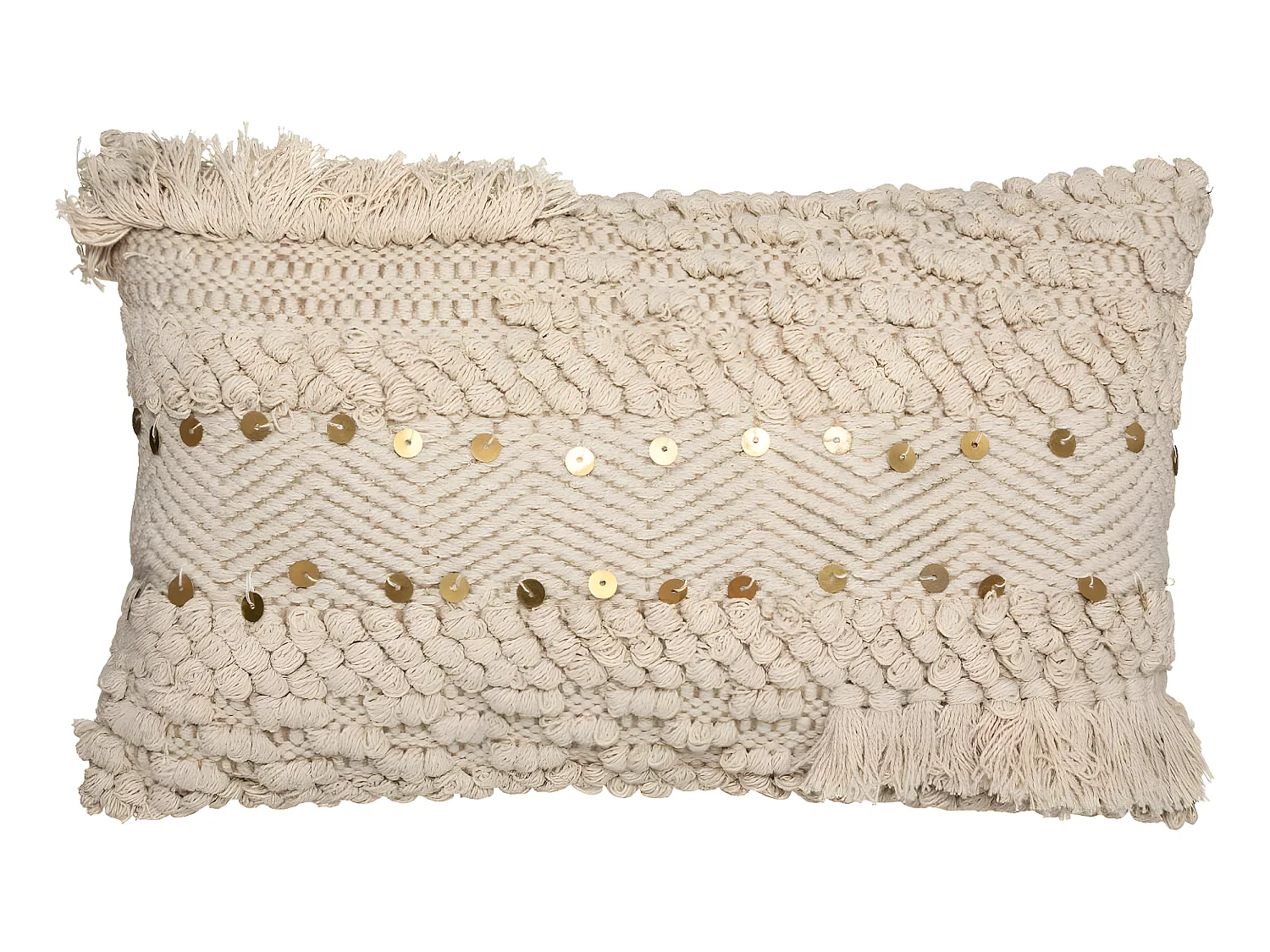 Coussin déhoussable en Coton et Jute motif en relief avec sequins 30 x 50 cm