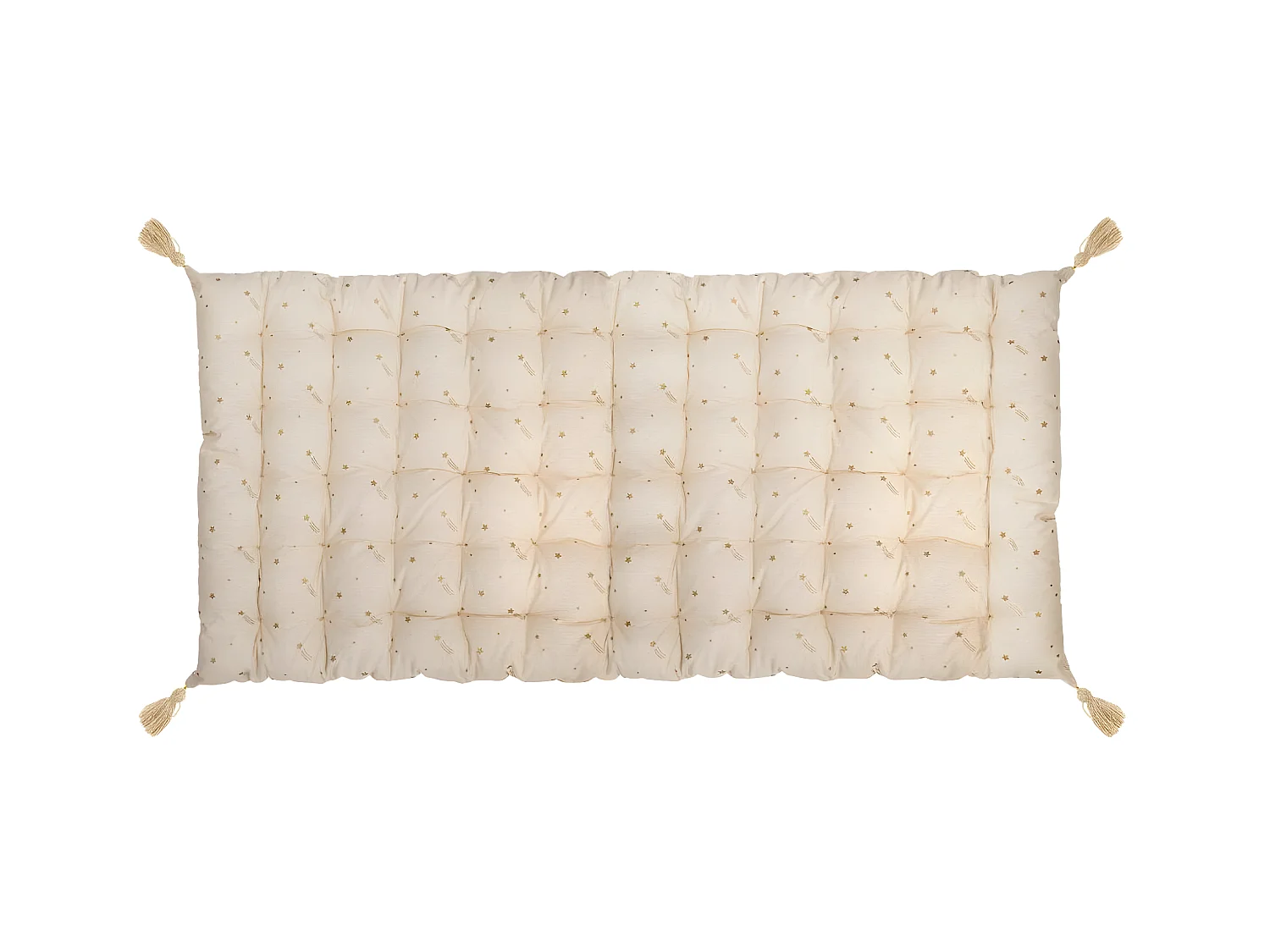 Matelas de sol enfant Coussin en Coton Doré étoilé et Pompons 60 x 120 cm
