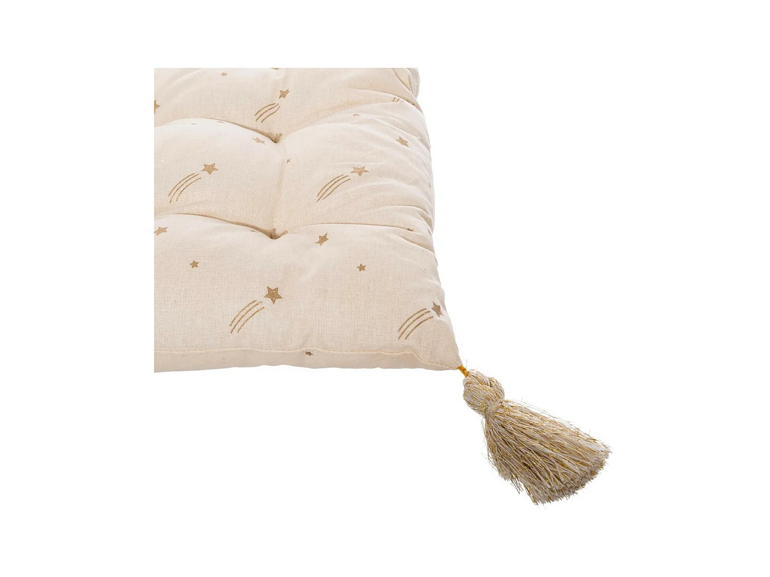 Matelas de sol enfant Coussin en Coton Doré étoilé et Pompons 60 x 120 cm