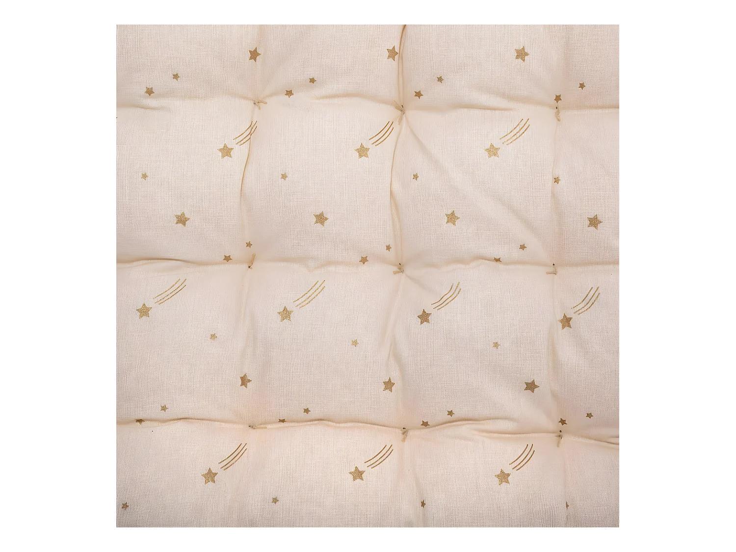 Matelas de sol enfant Coussin en Coton Doré étoilé et Pompons 60 x 120 cm