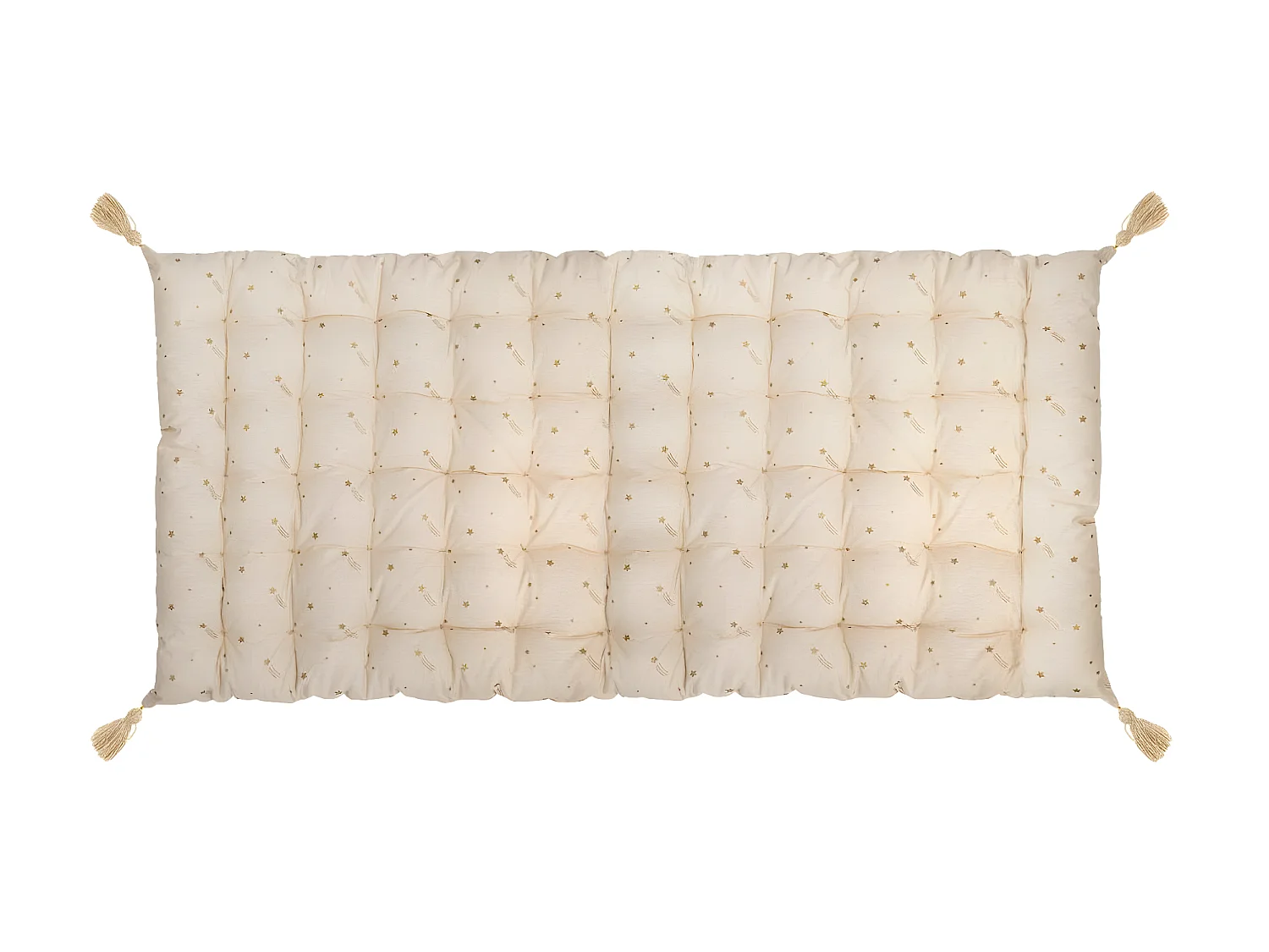 Matelas de sol enfant Coussin en Coton Doré étoilé et Pompons 60 x 120 cm