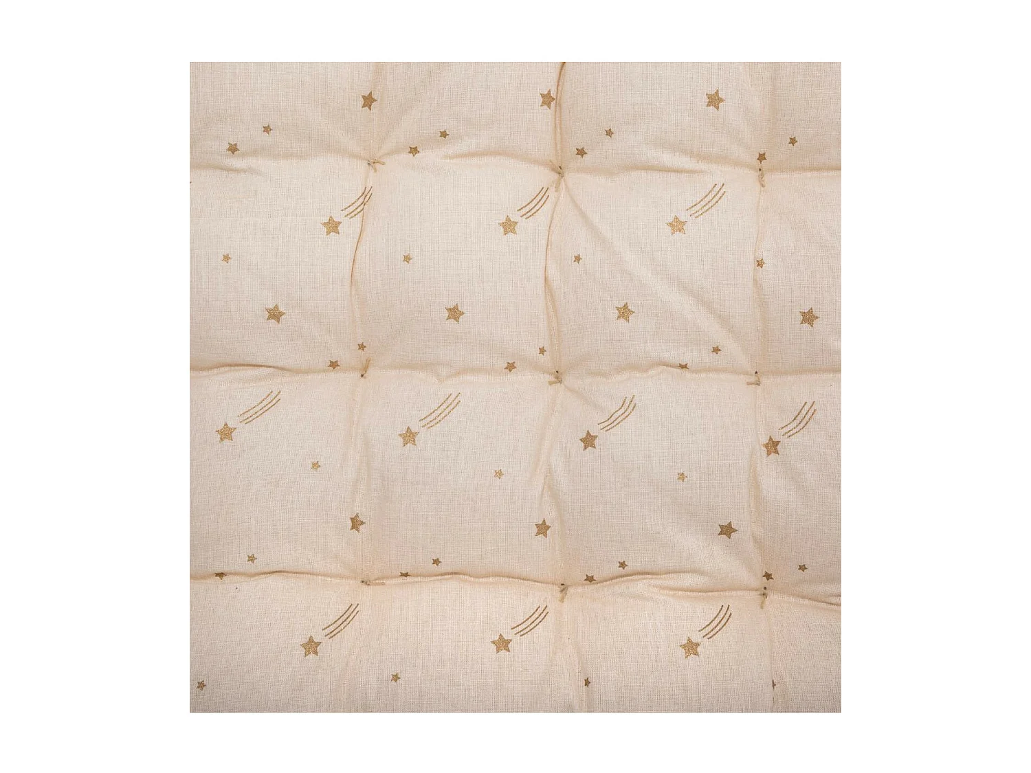 Matelas de sol enfant Coussin en Coton Doré étoilé et Pompons 60 x 120 cm