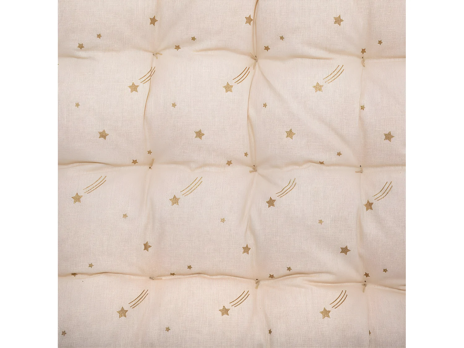 Matelas de sol enfant Coussin en Coton Doré étoilé et Pompons 60 x 120 cm