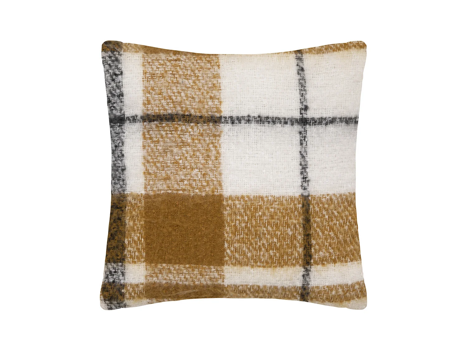 Coussin déhoussable tissu écossais Jaune ocre 45 x 45 cm