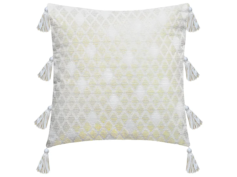 Housse de Coussin Blanc & Or Brillant  avec Pompons 40 x 40 cm