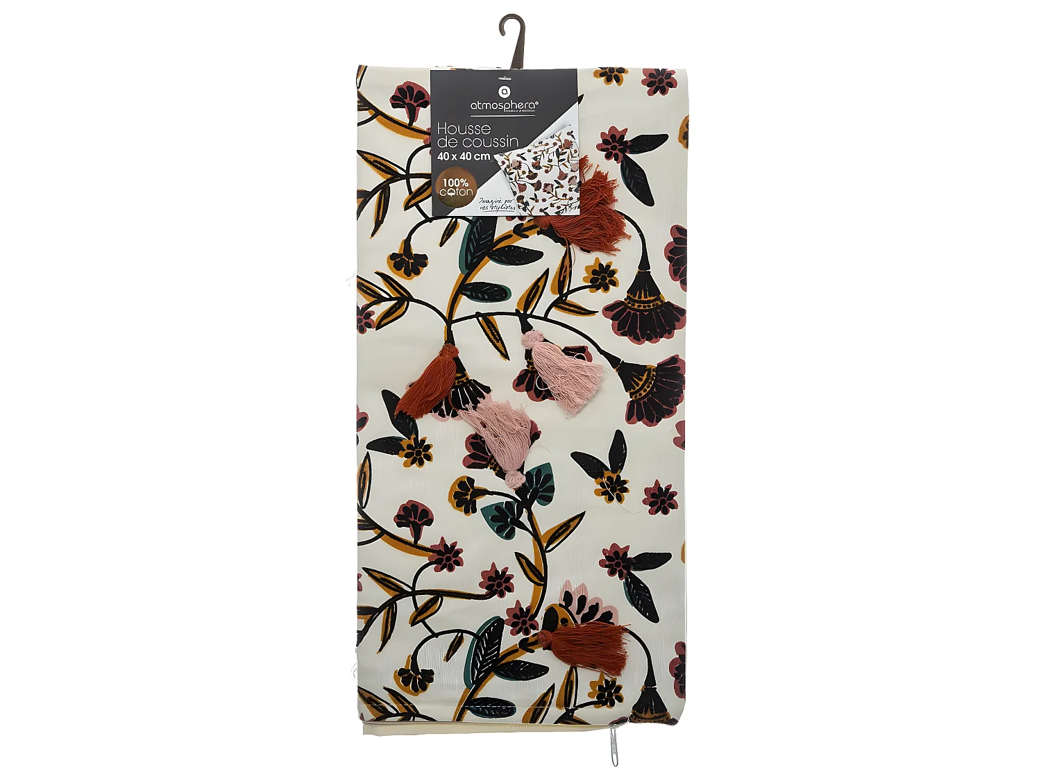 Housse de Coussin Gypsy avec Pompons 40 x 40 cm