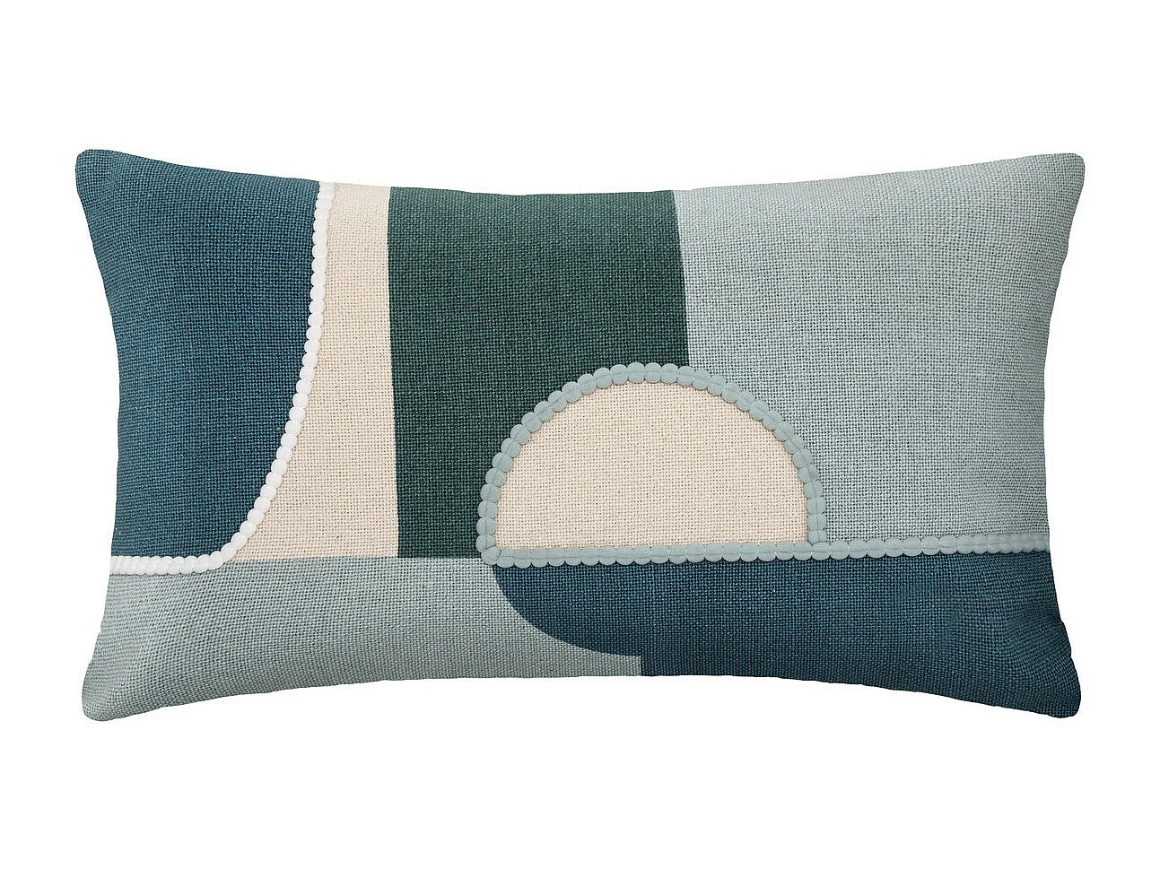 Housse de coussin en Coton Bleu et Céladon avec broderie 30 x 50 cm