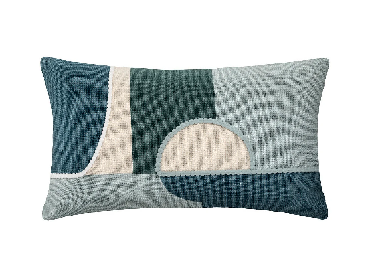 Housse de coussin en Coton Bleu et Céladon avec broderie 30 x 50 cm
