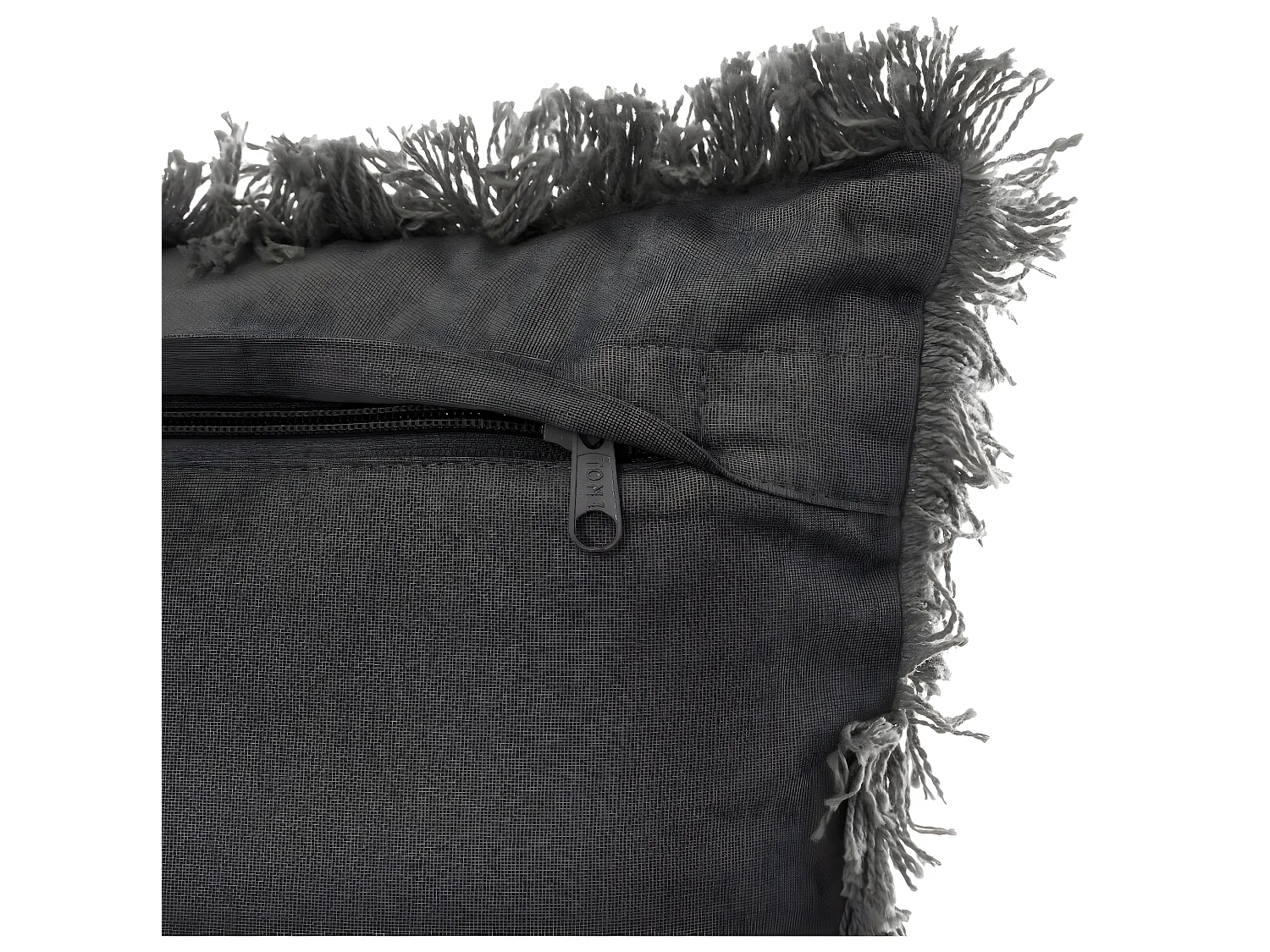 Coussin déhoussable Gris foncé avec contour frange 30 x 50 cm