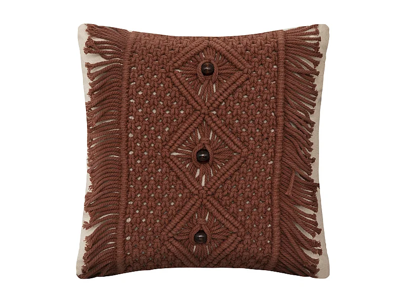 Coussin décoratif en coton motifs macramé 40 x 40 cm