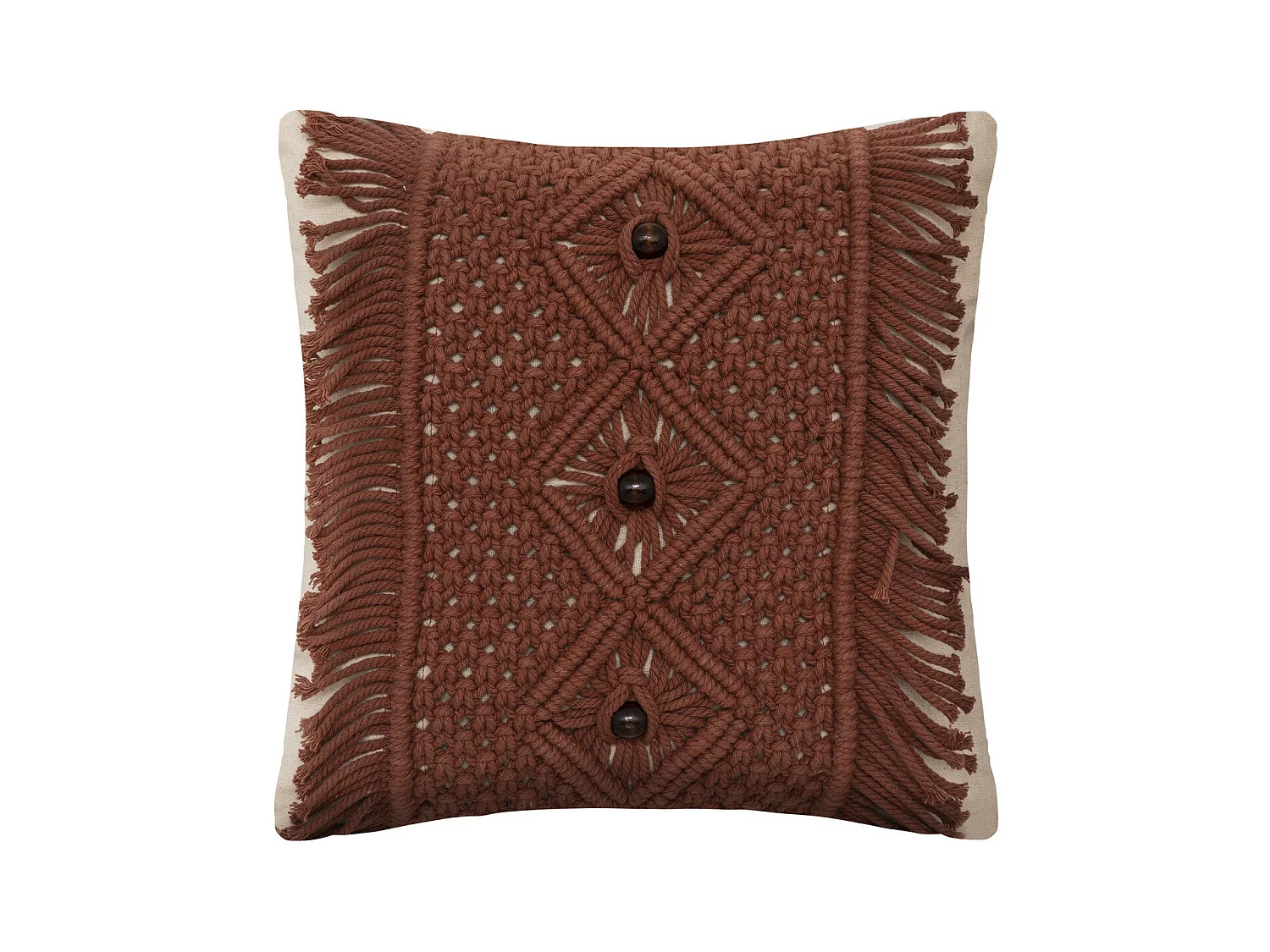 Coussin décoratif en coton motifs macramé 40 x 40 cm