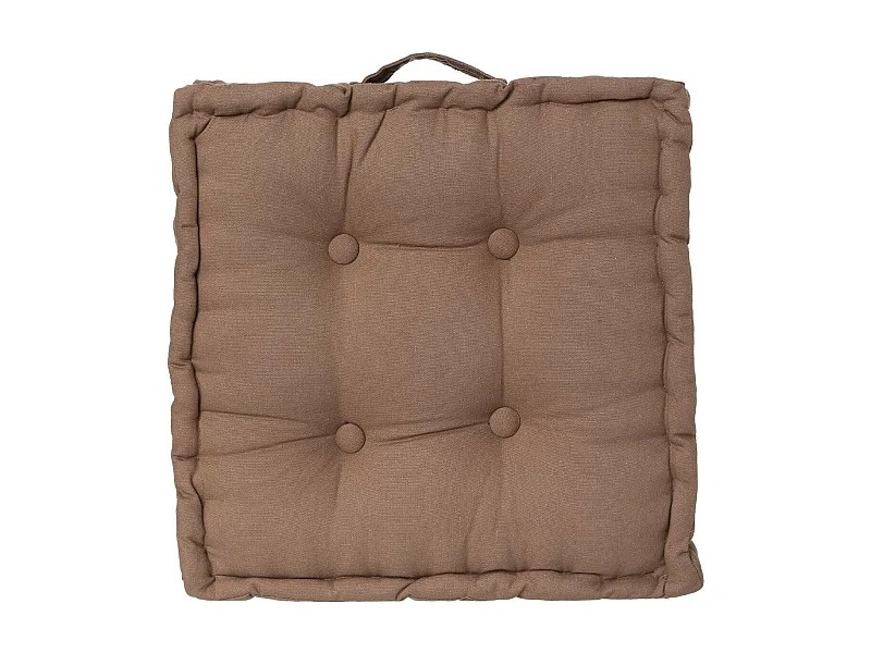 Almofada de Chão em Algodão Taupe 40 x 40 cm com Botões e Alça
