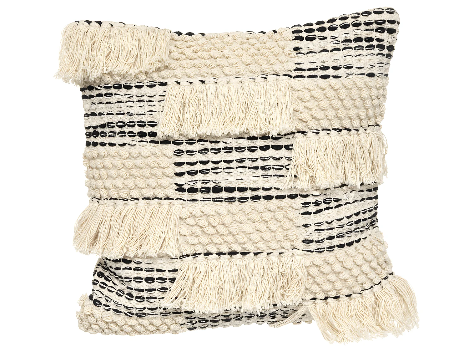 Coussin déhoussable en Coton motifs en relief et franges 45 x 45 cm