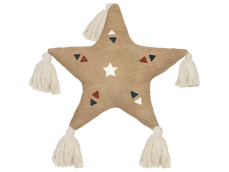 Coussin Étoile en Jute avec Pompons 40 x 40 cm