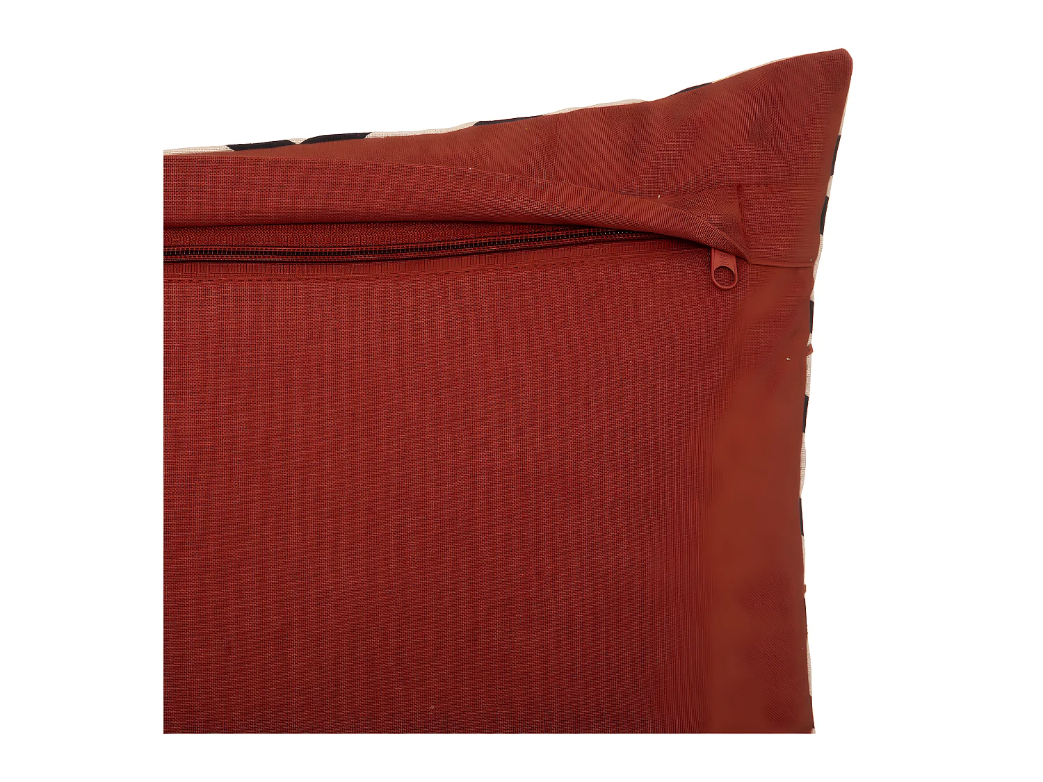 Housse de coussin en Coton Ivoire Noir et Ocre avec broderie et franges 30 x 50 cm