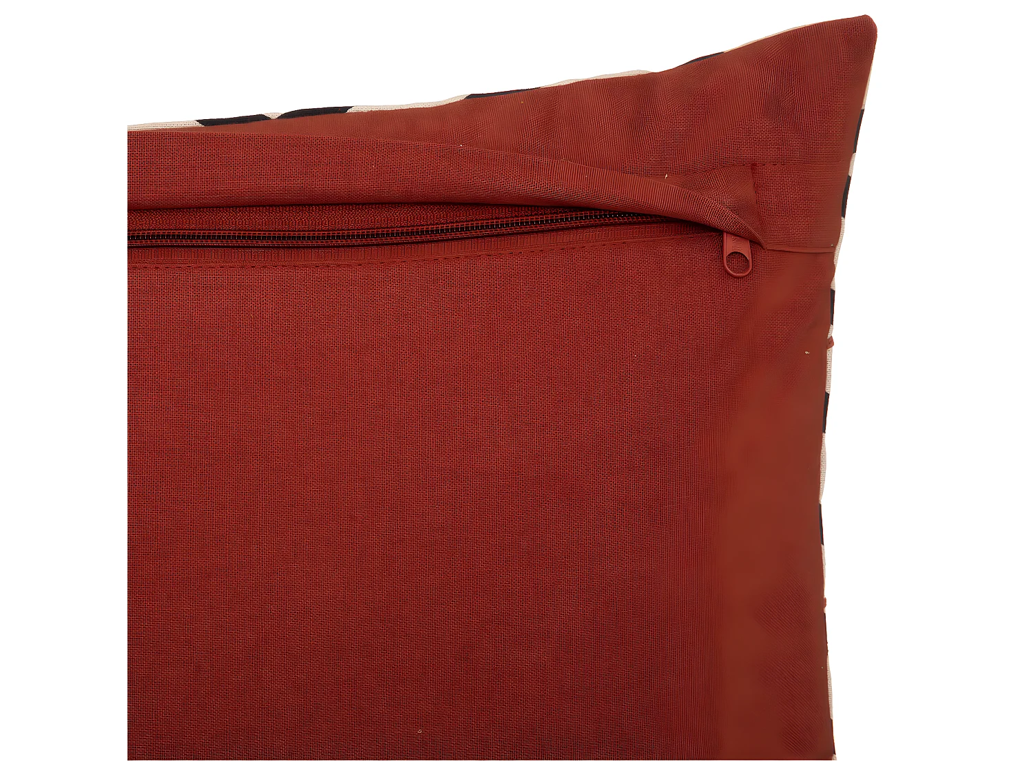 Housse de coussin en Coton Ivoire Noir et Ocre avec broderie et franges 30 x 50 cm