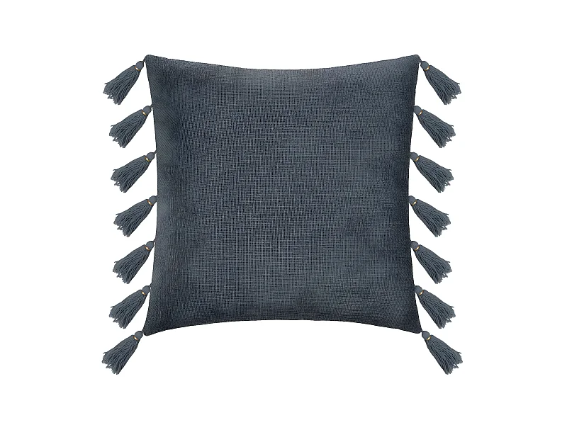 Coussin déhoussable Bleu Canard avec Pompons 50 x 50 cm