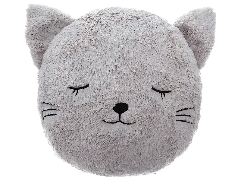 Coussin décoratif Chat en Fourrure Grise D 27 cm