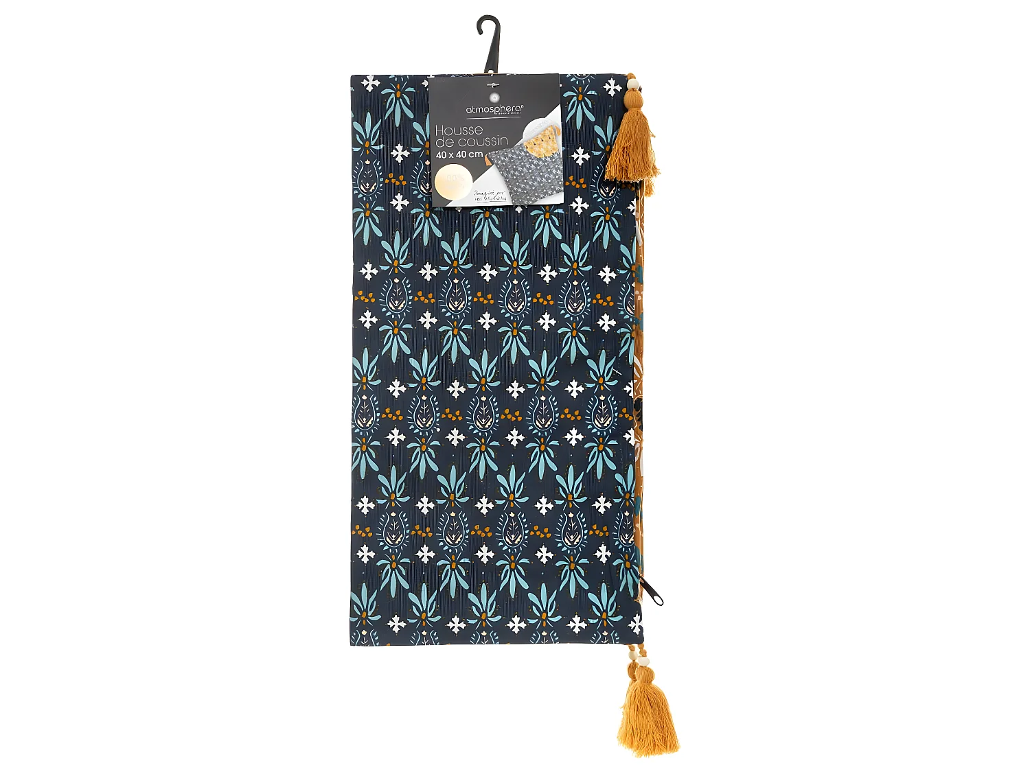 Housse de Coussin réversible Exotique et Pompons 40 x 40 cm