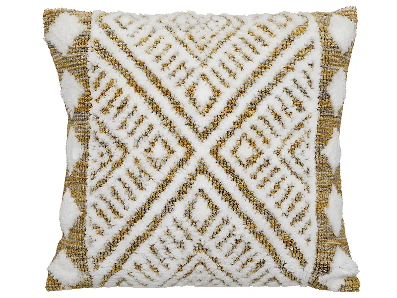Coussin décoratif en coton Ivoire motifs tuftés 45 x 45 cm