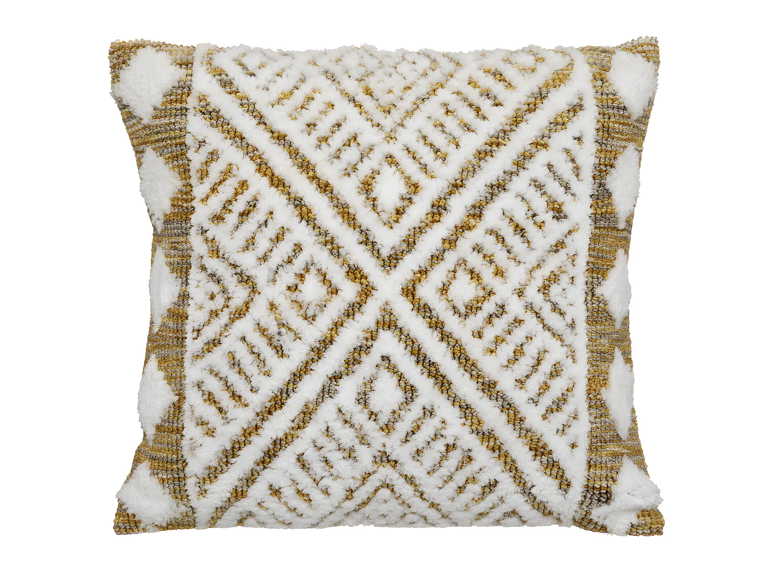 Coussin décoratif en coton Ivoire motifs tuftés 45 x 45 cm