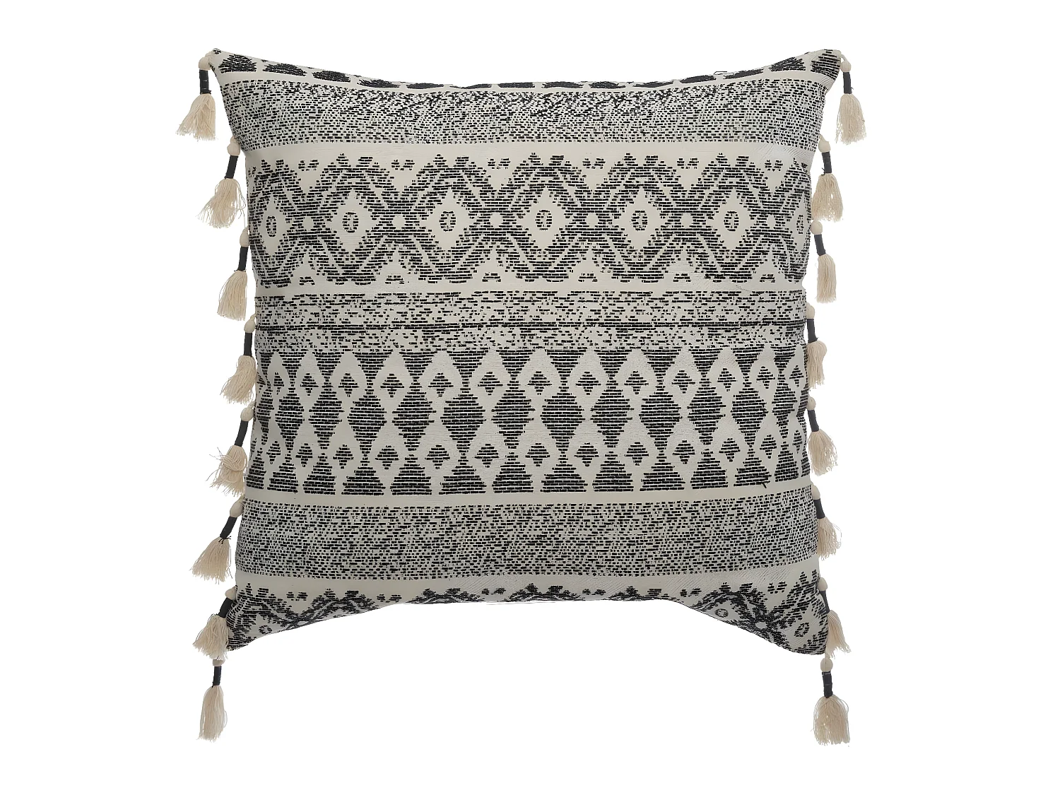 Coussin déhoussable Jacquard avec Pompons 60 x 60 cm